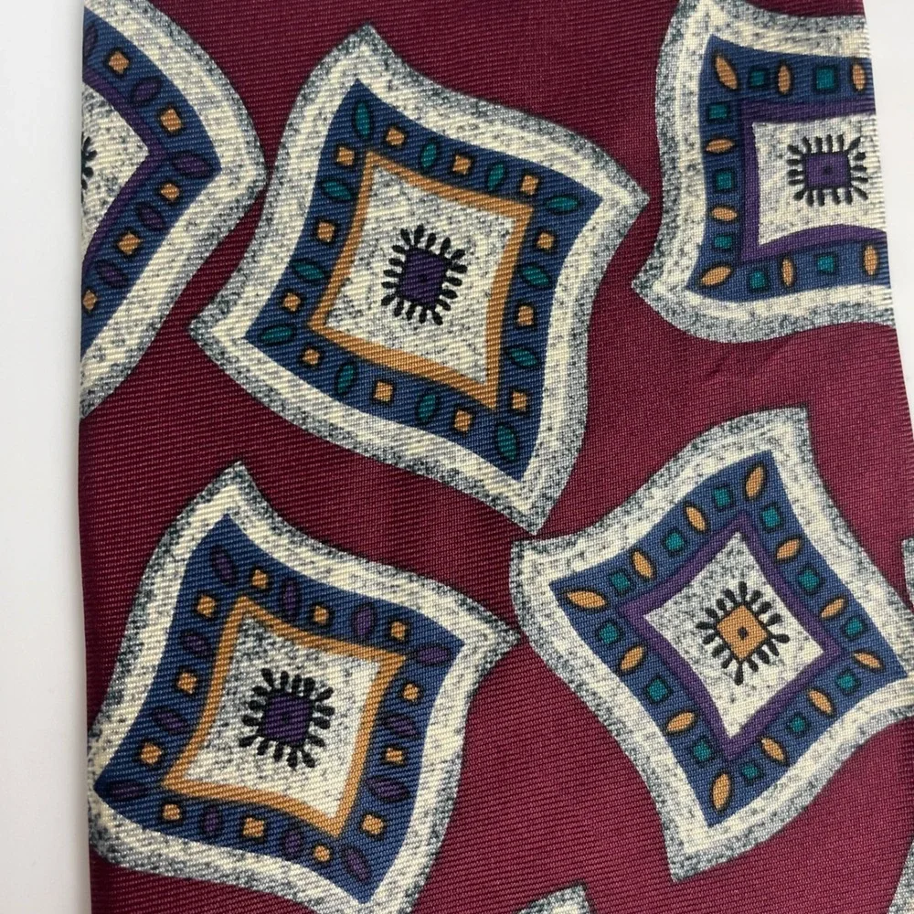 Pierre Balmain Tie Silk Men‎ Extra Long Tie Burgundy Geometric Abstract Italy